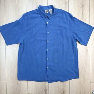 VTG Ocean Pacific OP Mens XXL Blue Micro Check Soft Rayon Shirt Short Sleeve 90s